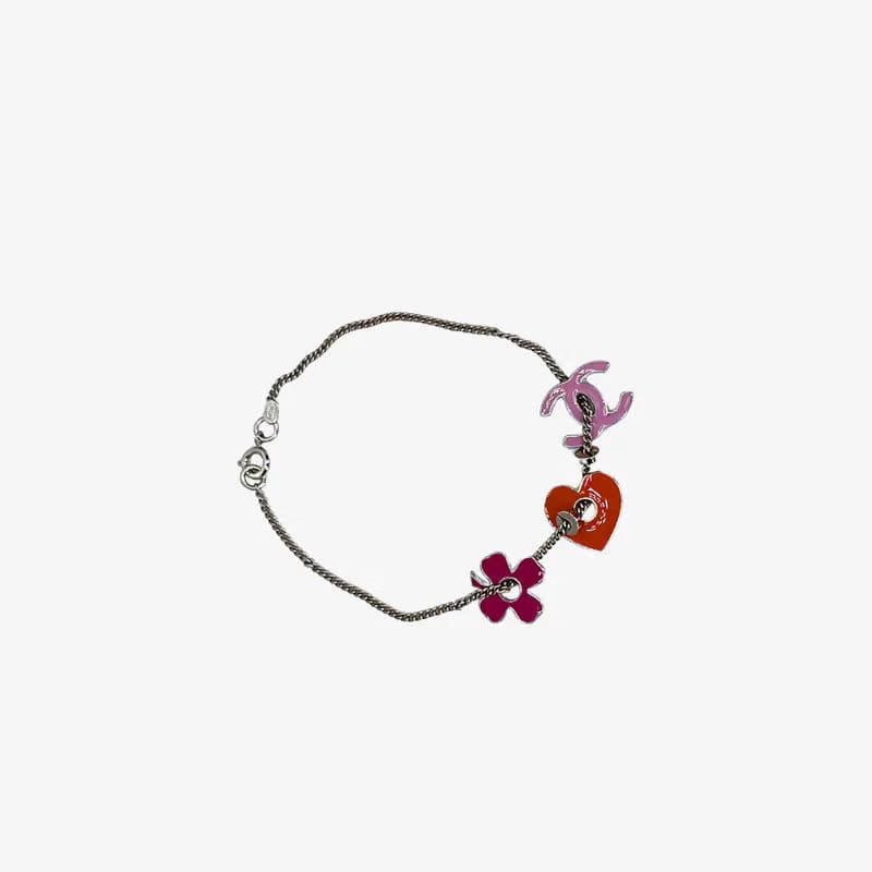 C515 - Coco Mark Heart Clover Sliver Pink Red Ladies Silvery Bracelet