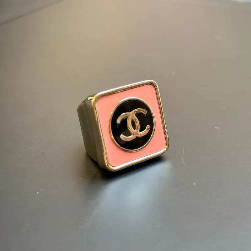 JW692 - CHANEL Metal Enamel CC Square Ring 53 Black Pink Gold