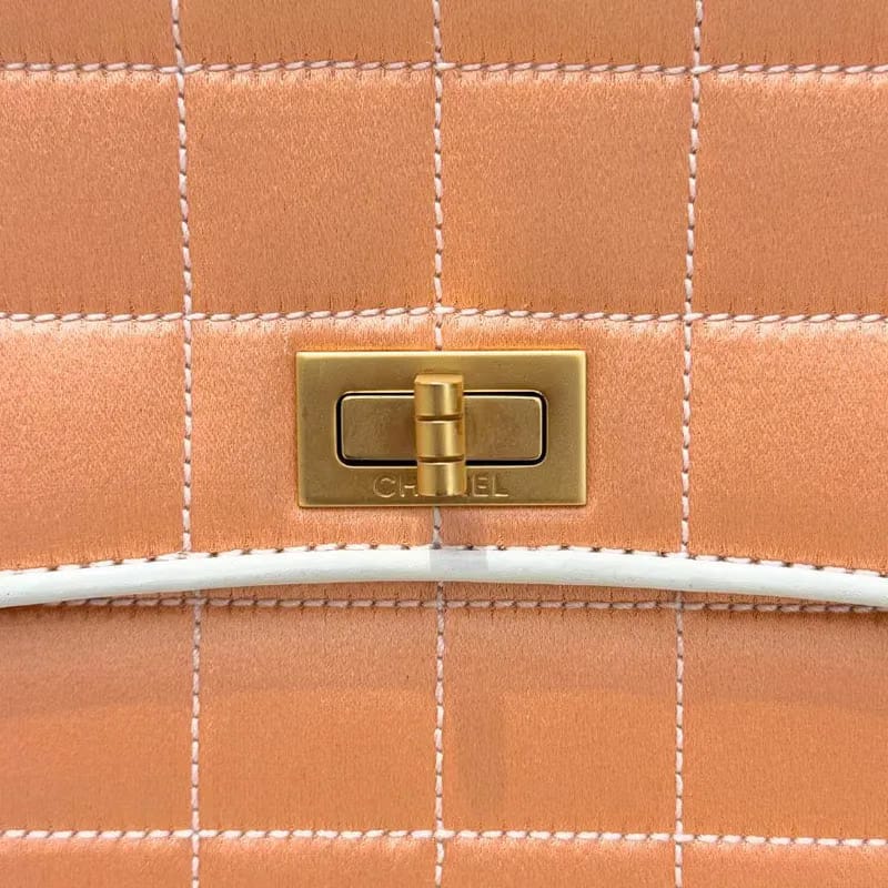 JW441 - CHANEL Vintage Peach Satin Chocolate Bar Flap Bag