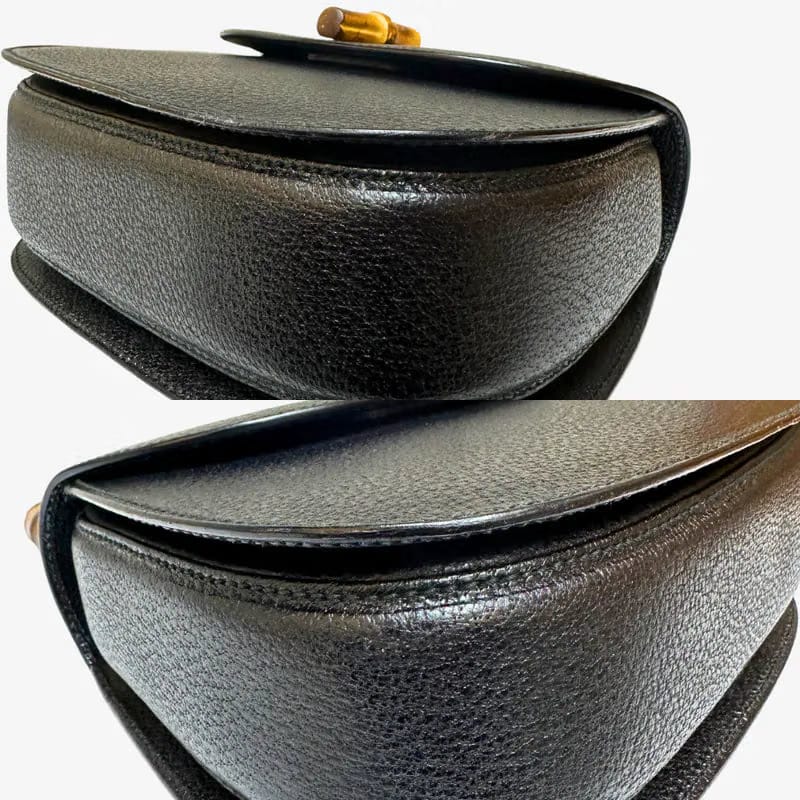 JW392 - GUCCI Vintage Black Pigskin Leather Bamboo Shoulder Bag