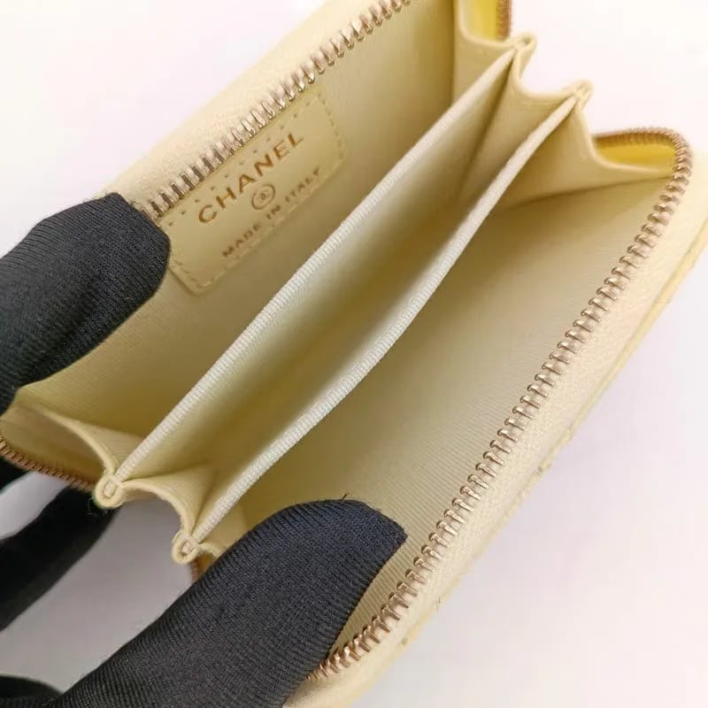 RA383 - CHANEL Yellow Caviar Leather Classic Zipped Coin Purse