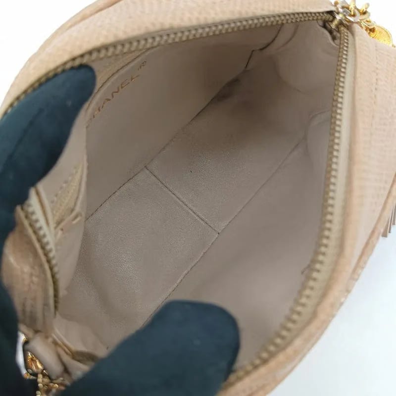 JAH164 - CHANEL Vintage Pink Lizard skin Tassel Camera bag