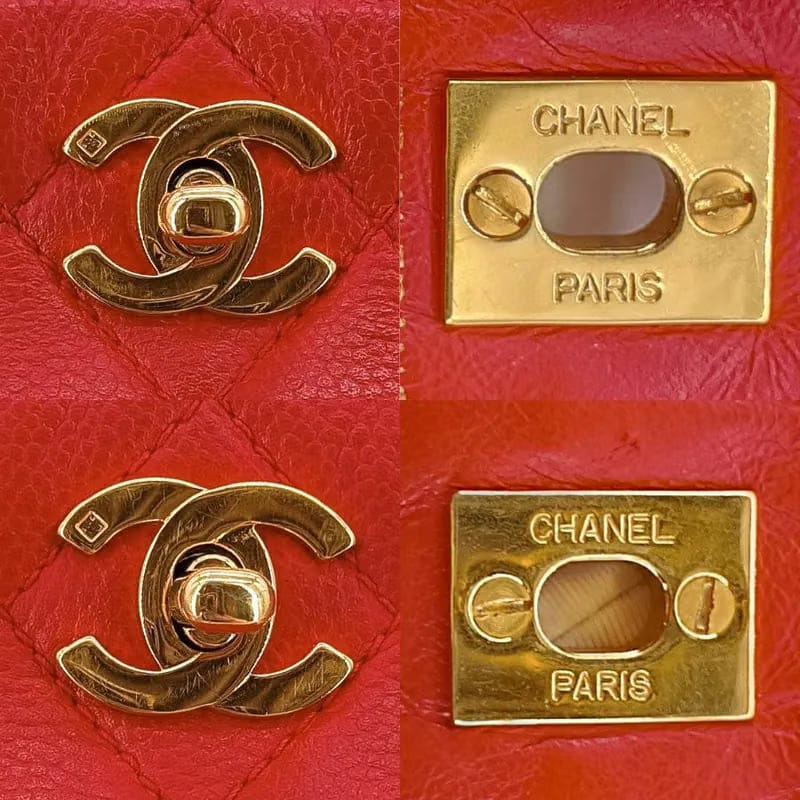 C476 - CHANEL Vintage Red Caviar Leather Double Side Shoulder Bag