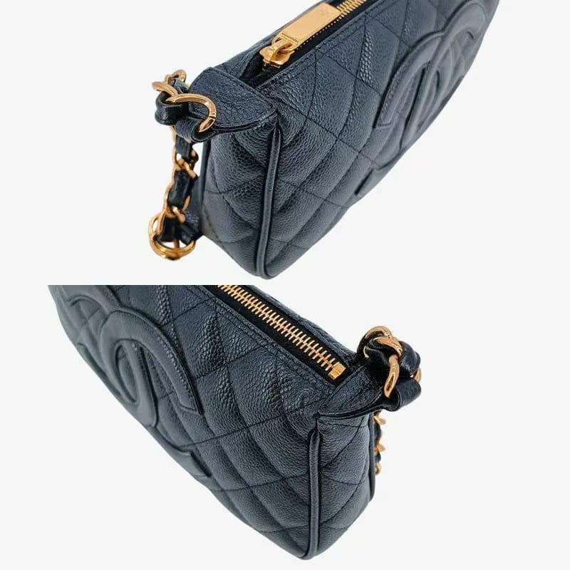 JAH234 - CHANEL Vintage Black Caviar Leather Big CC Turnlock Tote Bag