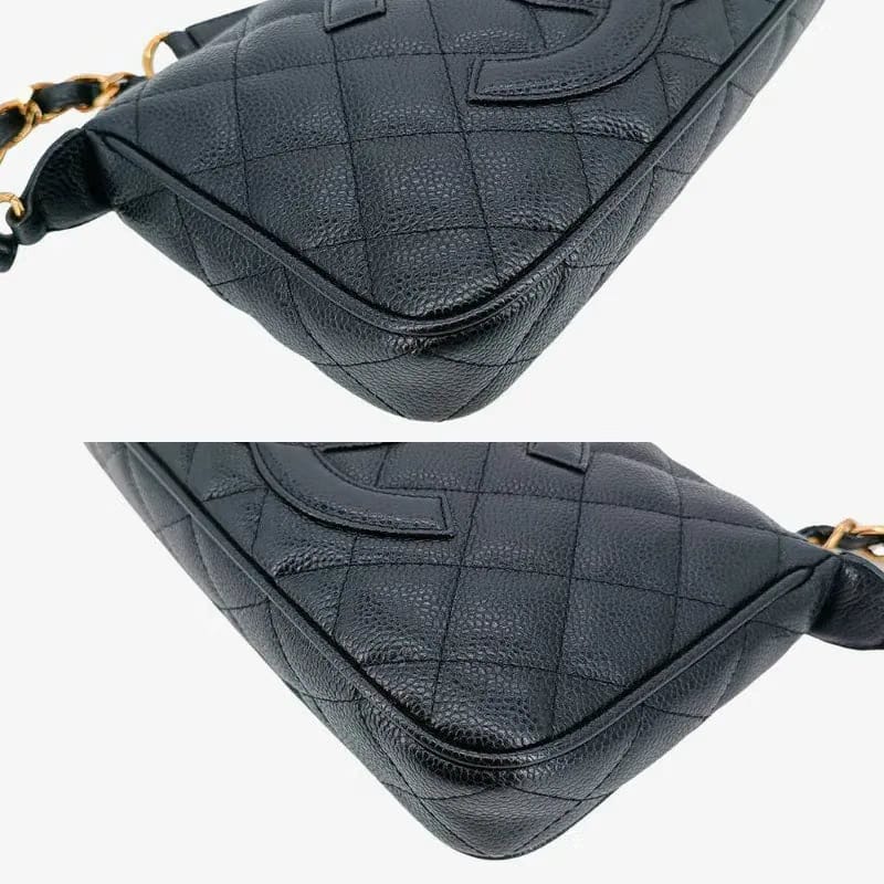 JAH234 - CHANEL Vintage Black Caviar Leather Big CC Turnlock Tote Bag
