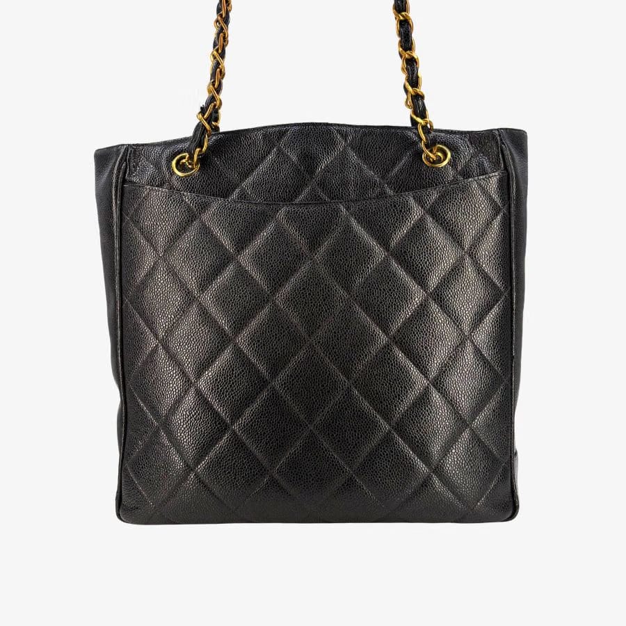 JAH234 - CHANEL Vintage Black Caviar Leather Big CC Turnlock Tote Bag