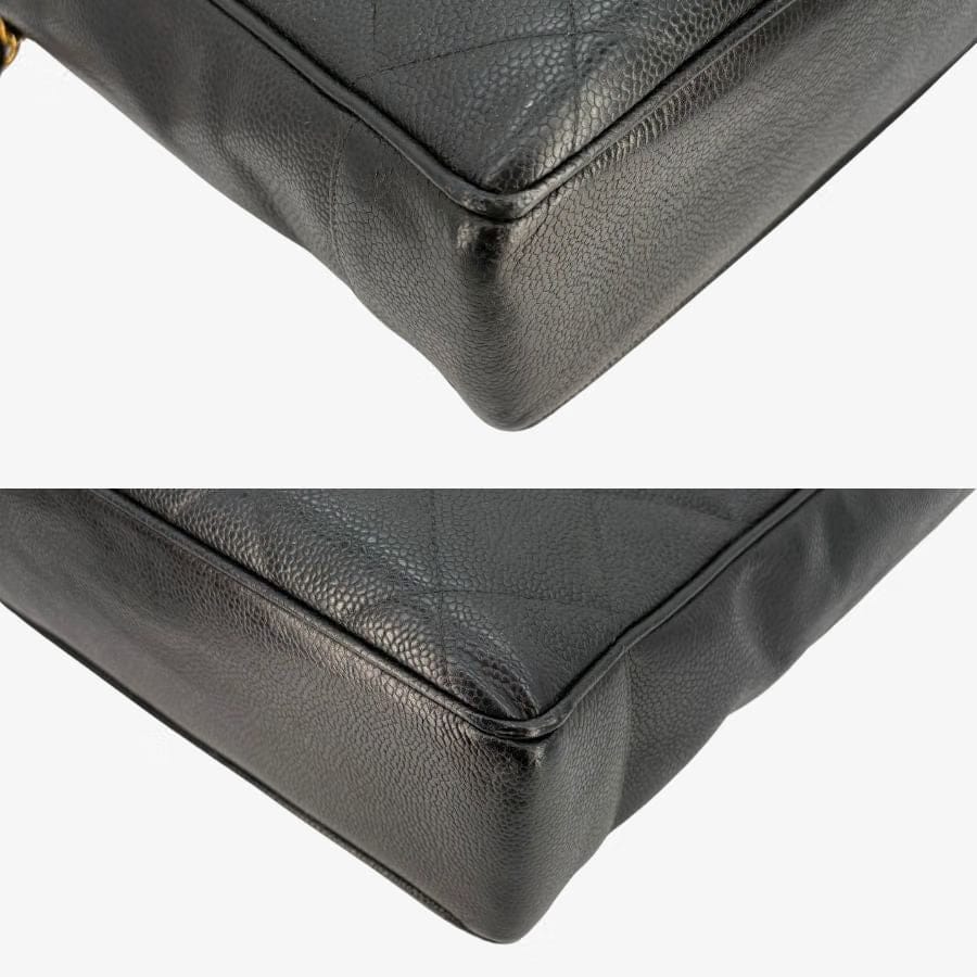 JAH234 - CHANEL Vintage Black Caviar Leather Big CC Turnlock Tote Bag