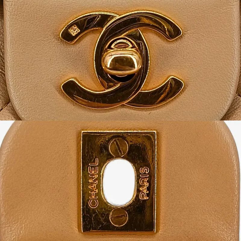 C469 - CHANEL Vintage Beige Lambskin 25cm Classic Flap Bag