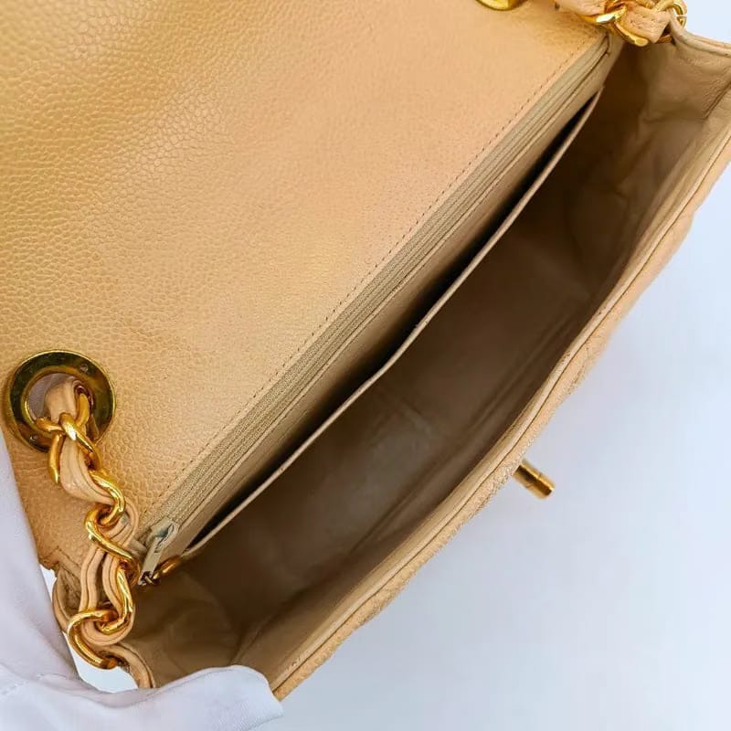 C468 - CHANEL Vintage Beige Caviar Leather Big CC Flap Bag