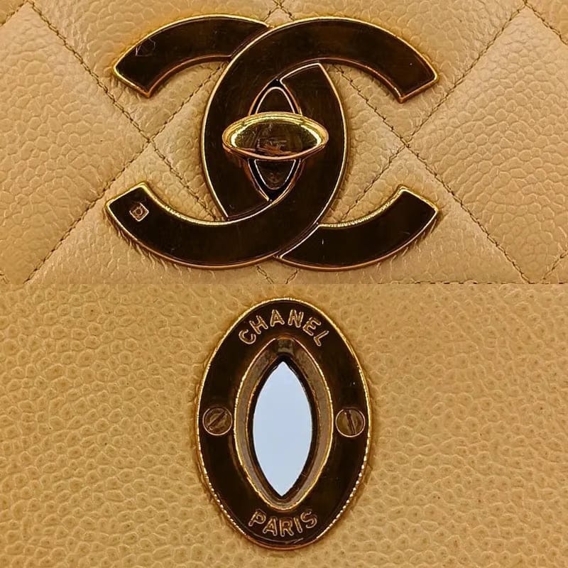 C468 - CHANEL Vintage Beige Caviar Leather Big CC Flap Bag
