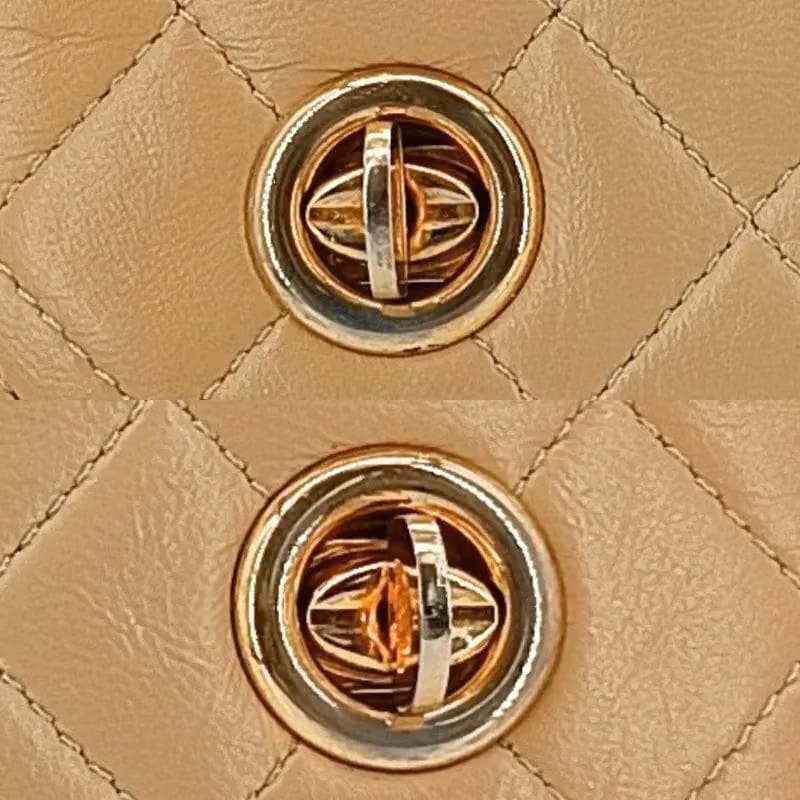 JT968 - CHANEL Vintage Beige Lambskin Double-Lock Flap Bag