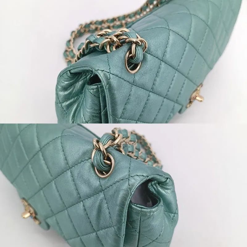 RA595 - CHANEL Vintage Green Lambskin Crystal Embellished Flap Bag