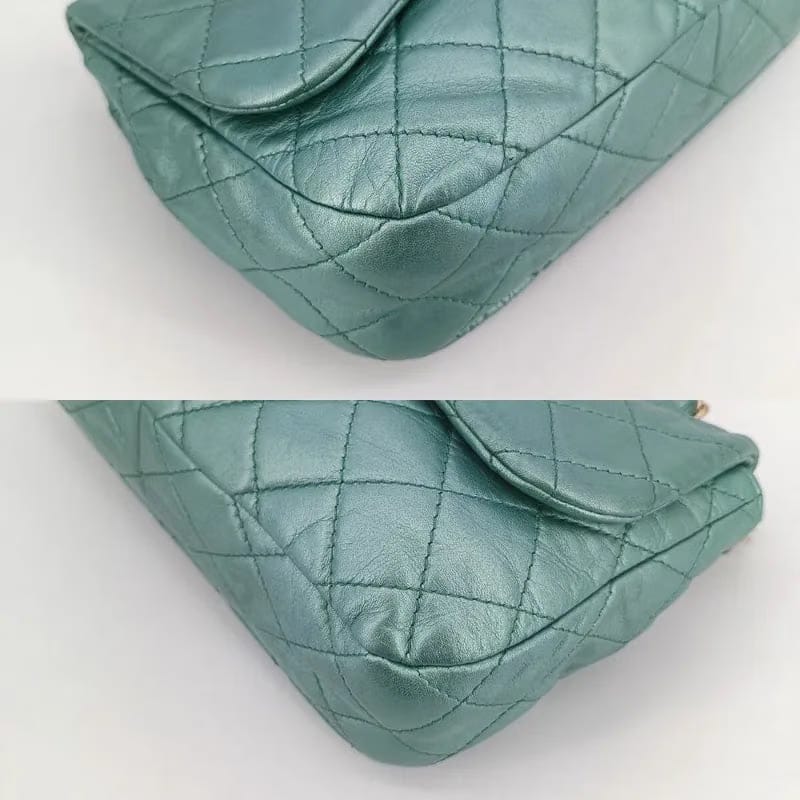 RA595 - CHANEL Vintage Green Lambskin Crystal Embellished Flap Bag
