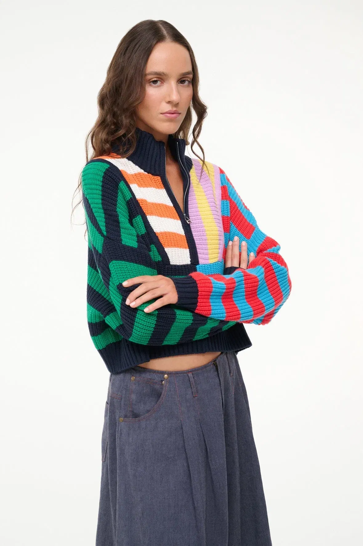 CROPPED HAMPTON SWEATER CABANA STRIPE MULTI