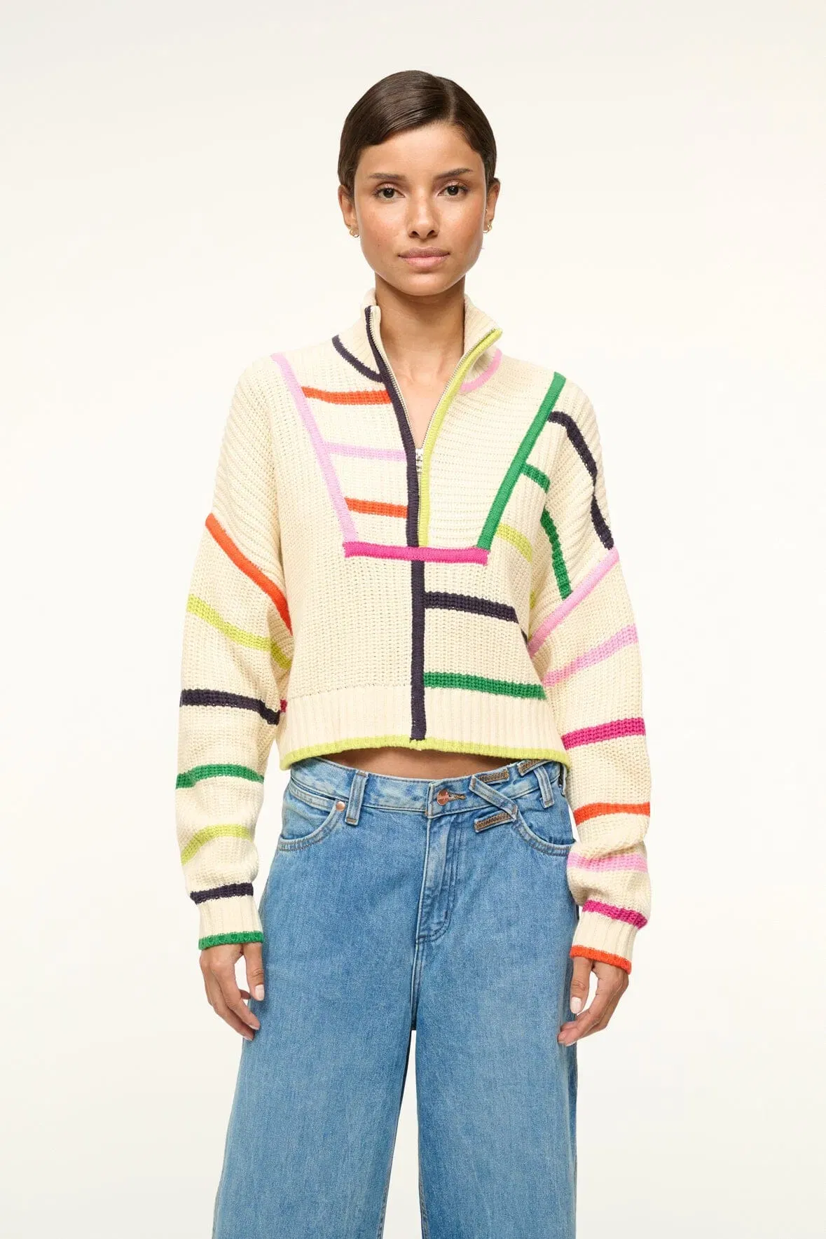 CROPPED HAMPTON SWEATER CREAM RAINBOW MULTI