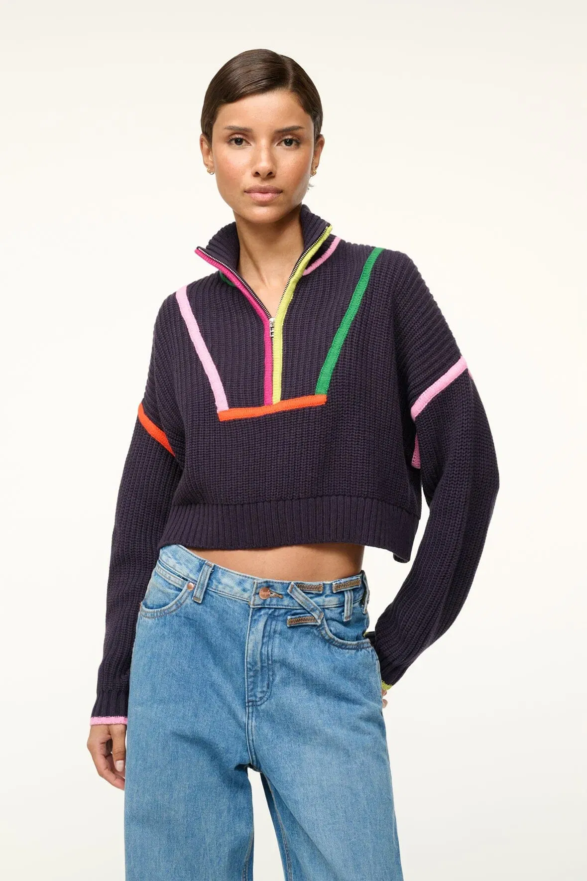 CROPPED HAMPTON SWEATER NAVY MULTI