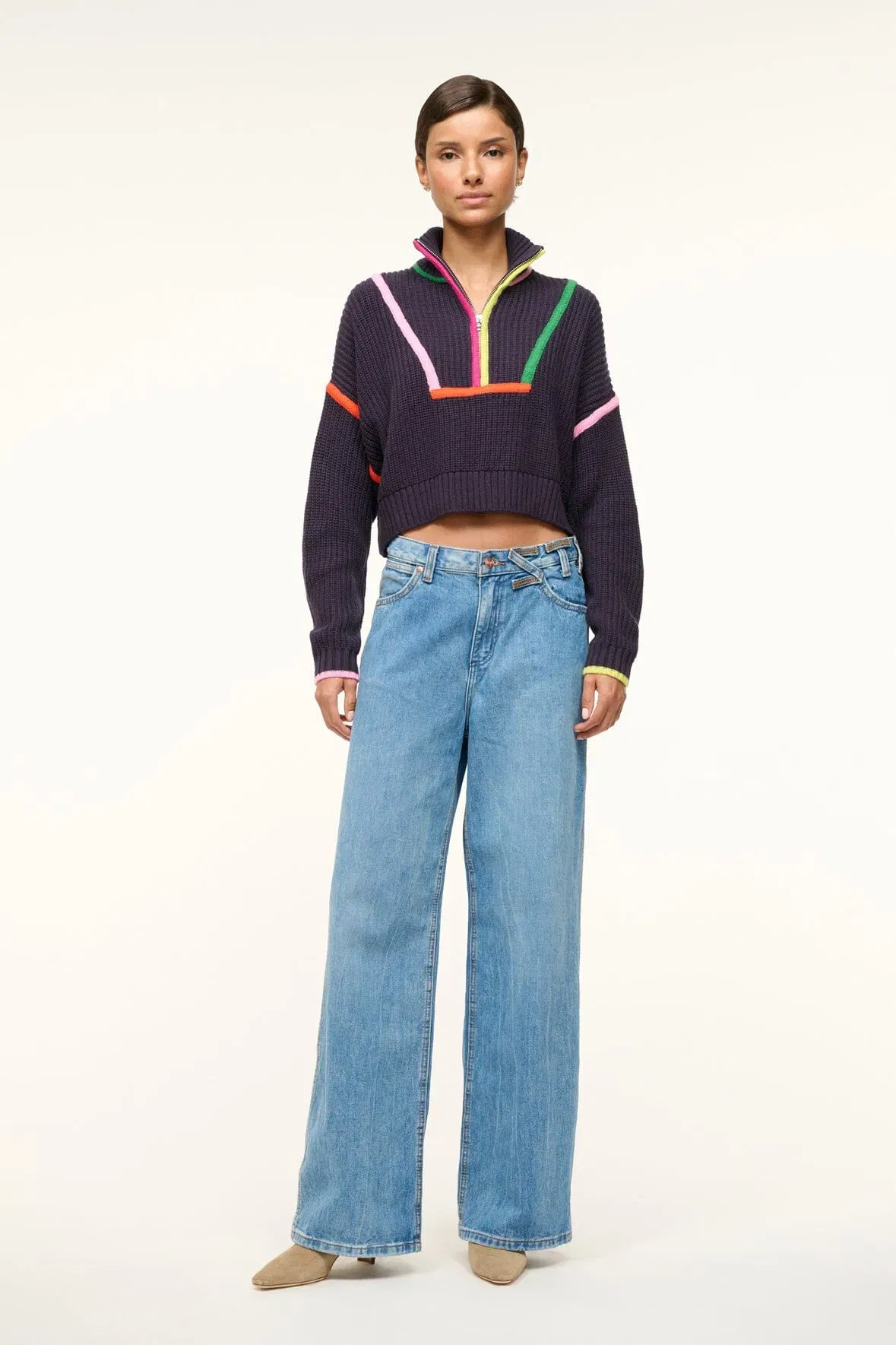 CROPPED HAMPTON SWEATER NAVY MULTI