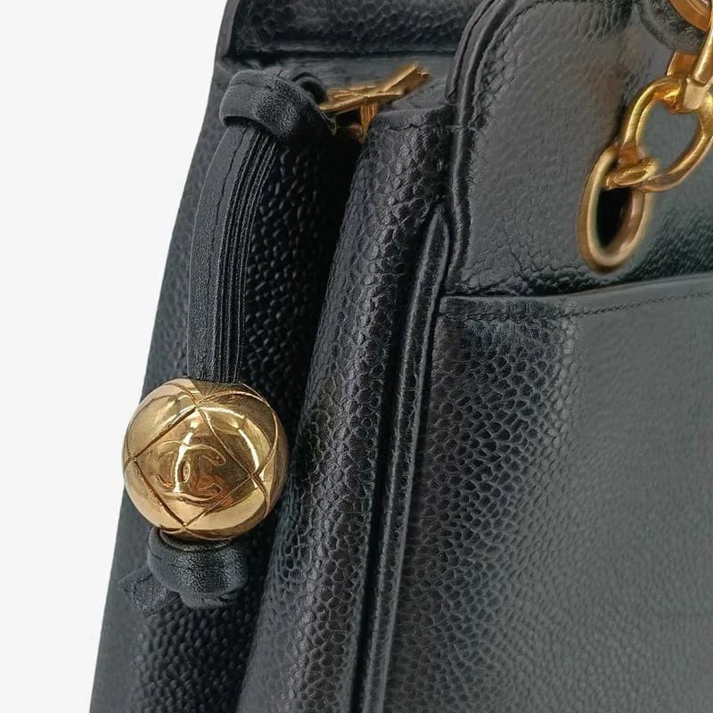 RA167 - CHANEL Vintage Black Caviar Leather Triple CC Tote Bag