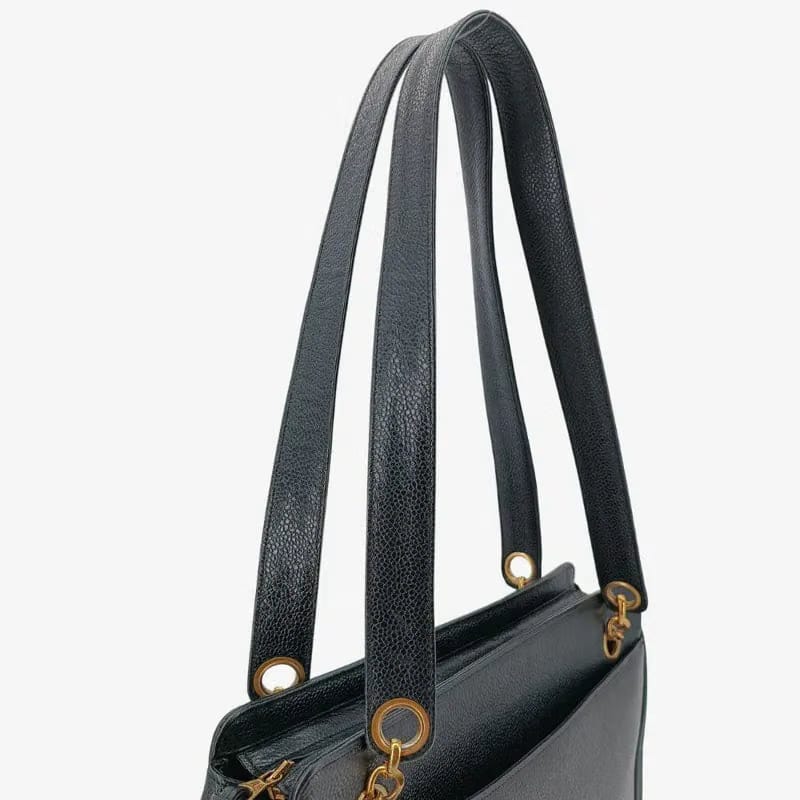 RA167 - CHANEL Vintage Black Caviar Leather Triple CC Tote Bag