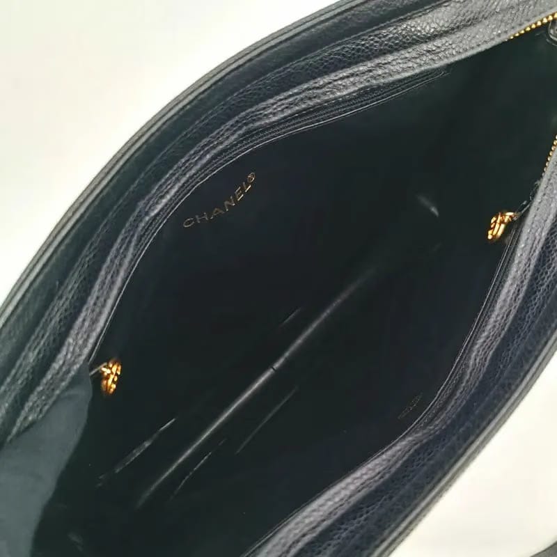RA174 - CHANEL Vintage Black Caviar Leather Triple CC Tote Bag