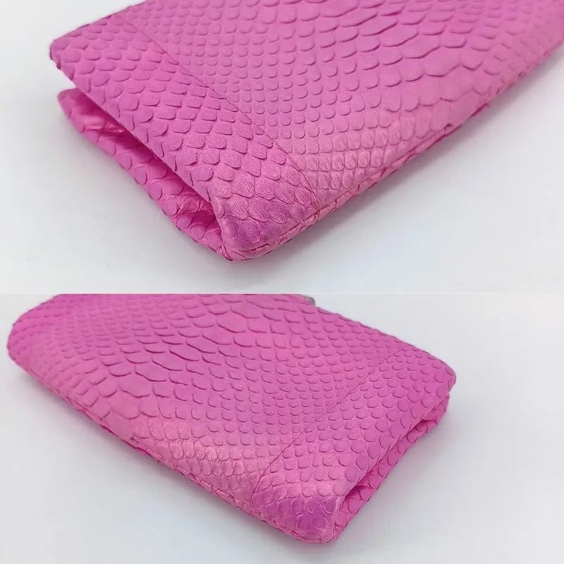 C350 - CHANEL Pink Snakeskin Rhinestone Clasp Clutch Bag