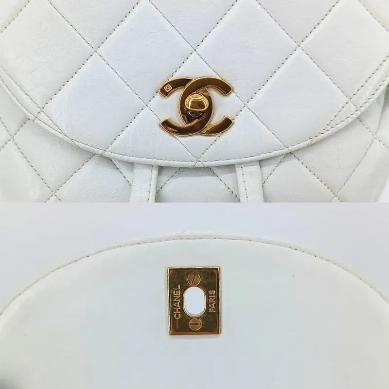 C338 - CHANEL Vintage White Lambskin Duma Backpack