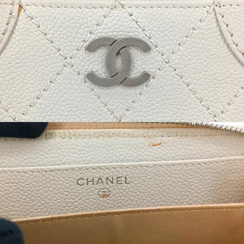 RA024 - CHANEL Vintage White Caviar Leather Zipped Coin Purse