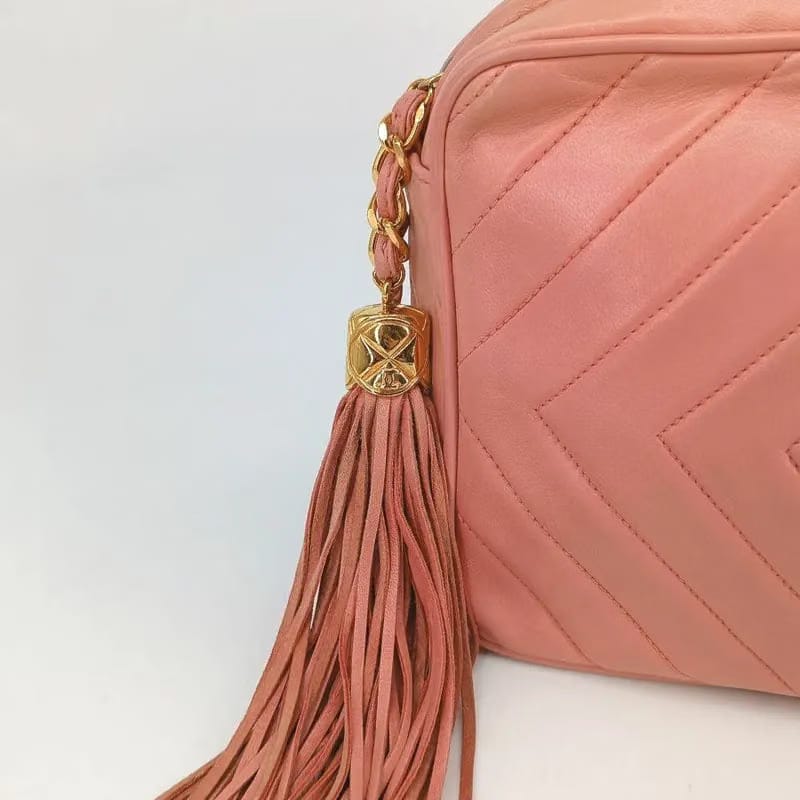 RA022 - CHANEL Vintage Pink Lambskin Tassel Camera Bag