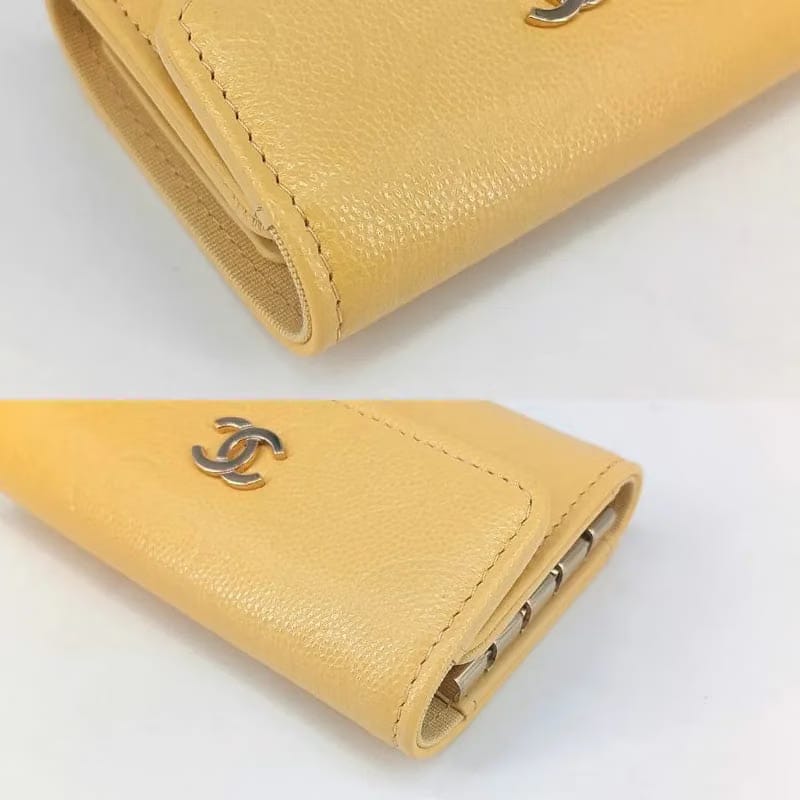 JT400 - CHANEL Yellow Caviar Leather Camellia Flap 4 Key Holder