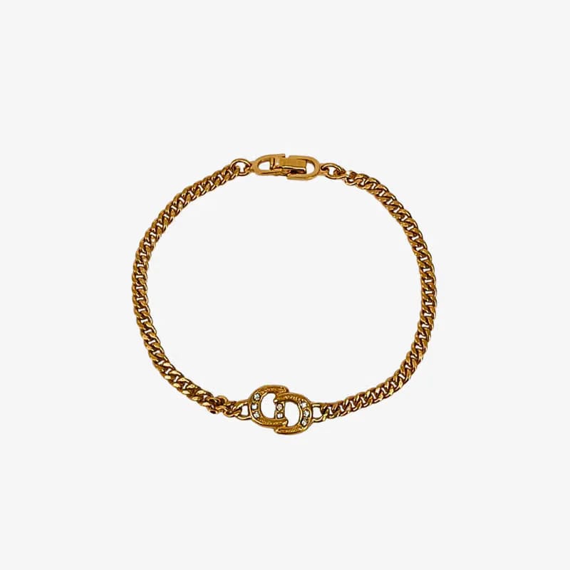 JT371 - CHRISTIAN DIOR Vintage CD Logo Rhinestone Bracelet