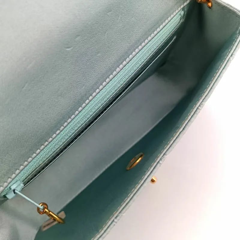 JS711 - CHANEL Vintage Light Blue Satin Gold Chain 19cm Diana Flap Bag