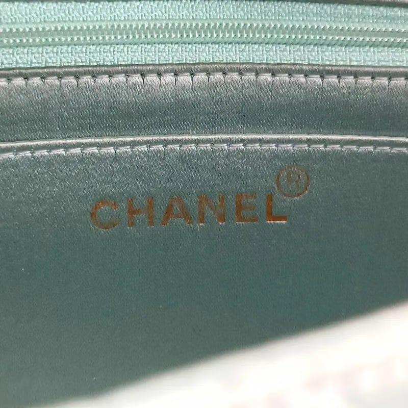 JS711 - CHANEL Vintage Light Blue Satin Gold Chain 19cm Diana Flap Bag