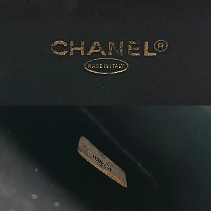 JS502 - CHANEL Vintage Black Caviar Embossed Logo Cosmetic Bag