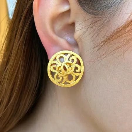 JS315 - CHANEL Vintage Button Gold Plated Clip-On Earrings