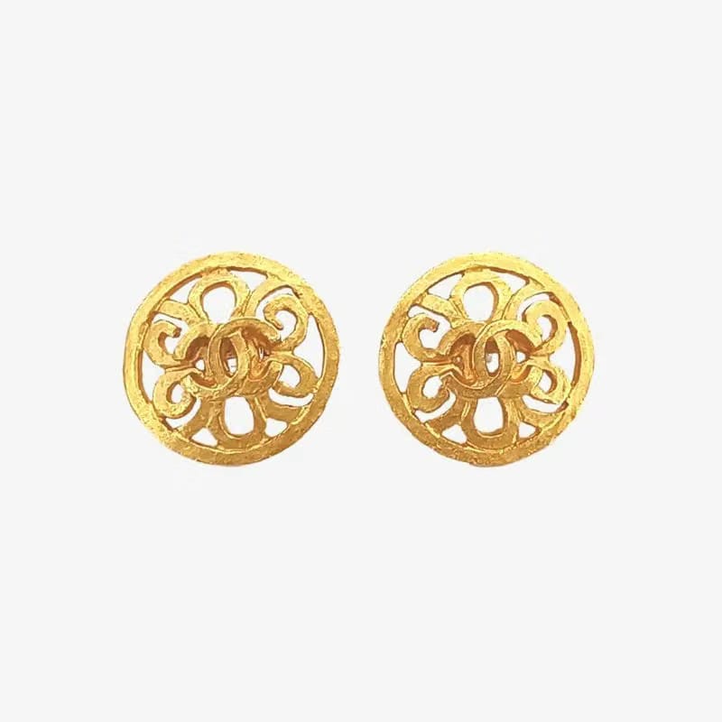 JS315 - CHANEL Vintage Button Gold Plated Clip-On Earrings