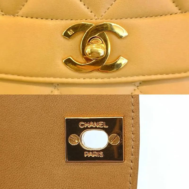 JS328 - CHANEL Vintage Beige Lambskin 25cm Diana Flap Bag