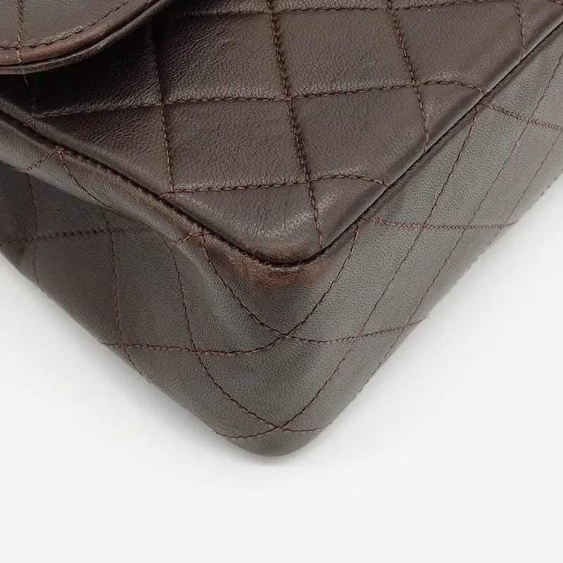 C142 - CHANEL Vintage Brown Lambskin Qulited Handle Bag Set