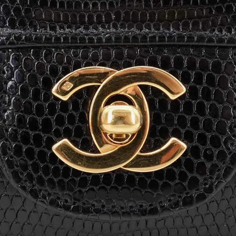 JQ960 - CHANEL Vintage Black Lizard Skin 23cm Classic Flap Bag