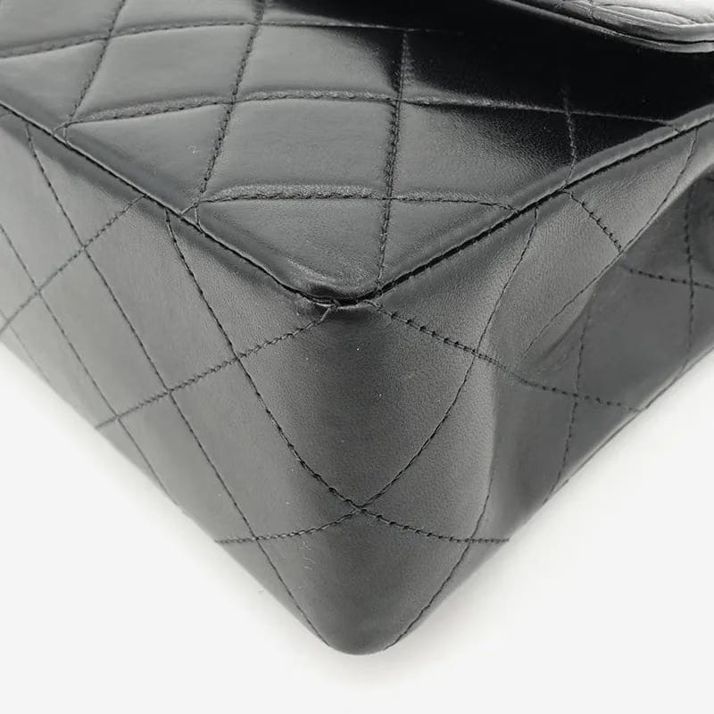 JQ455 - CHANEL Vintage Black Lambskin Shoulder Flap Bag