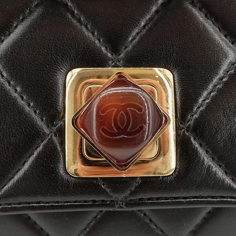 JQ455 - CHANEL Vintage Black Lambskin Shoulder Flap Bag