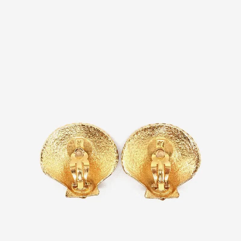 JM634 - YSL Vintage Gold Plated Shell Clip-On Earrings