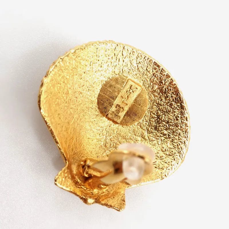 JM634 - YSL Vintage Gold Plated Shell Clip-On Earrings