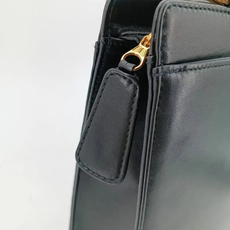 RA556 - CHANEL Vintage Black Lambskin Embroidered Logo Tote Bag