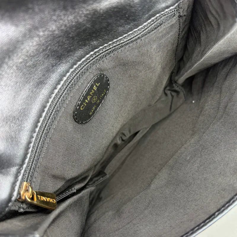 JAH211 - CHANEL Vintage Metallic Gray Lambskin Flap Bag