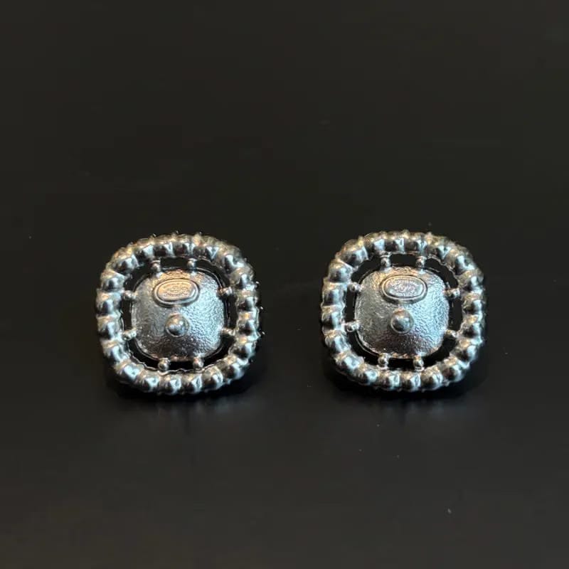 C605 - CHANEL Black Crystal Square CC Logo Earrings