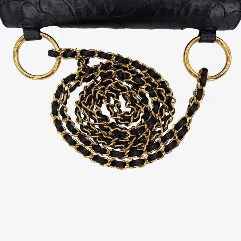 JW396 - CHANEL Vintage Black Lambskin Camellia Flap Bag