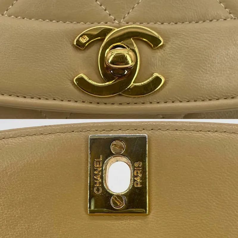 JAH197 - CHANEL Vintage Beige Lambskin 25cm Diana Flap Bag