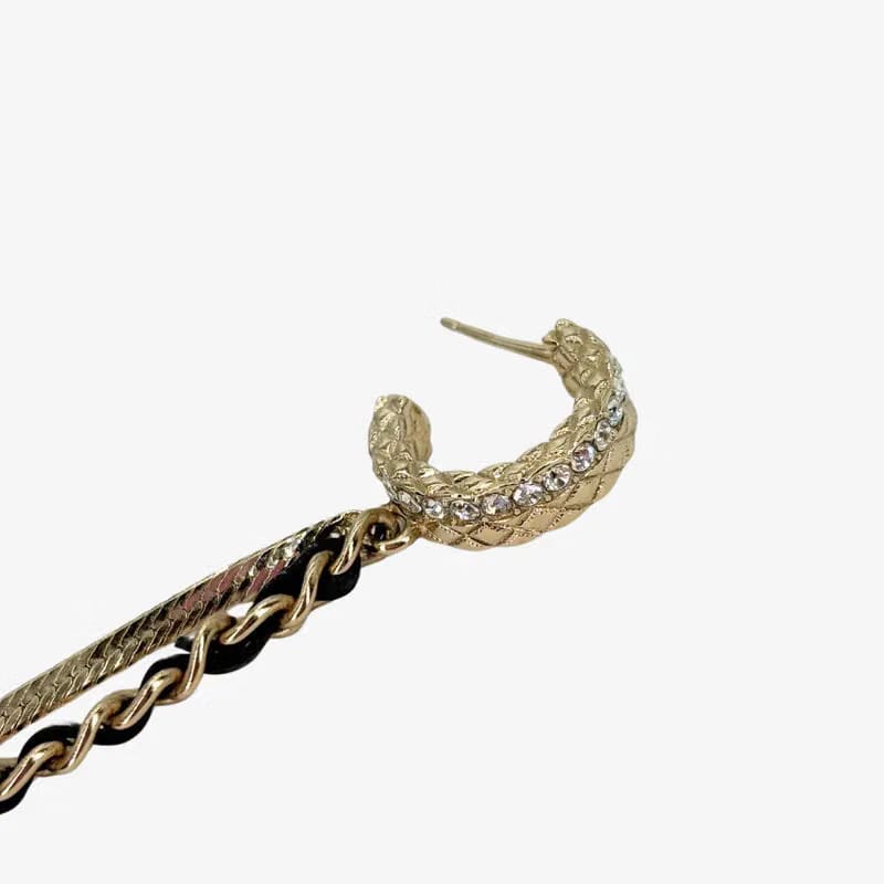 C607 - CHANEL Pale Gold Crystal Chain CC Long Drop Earrings