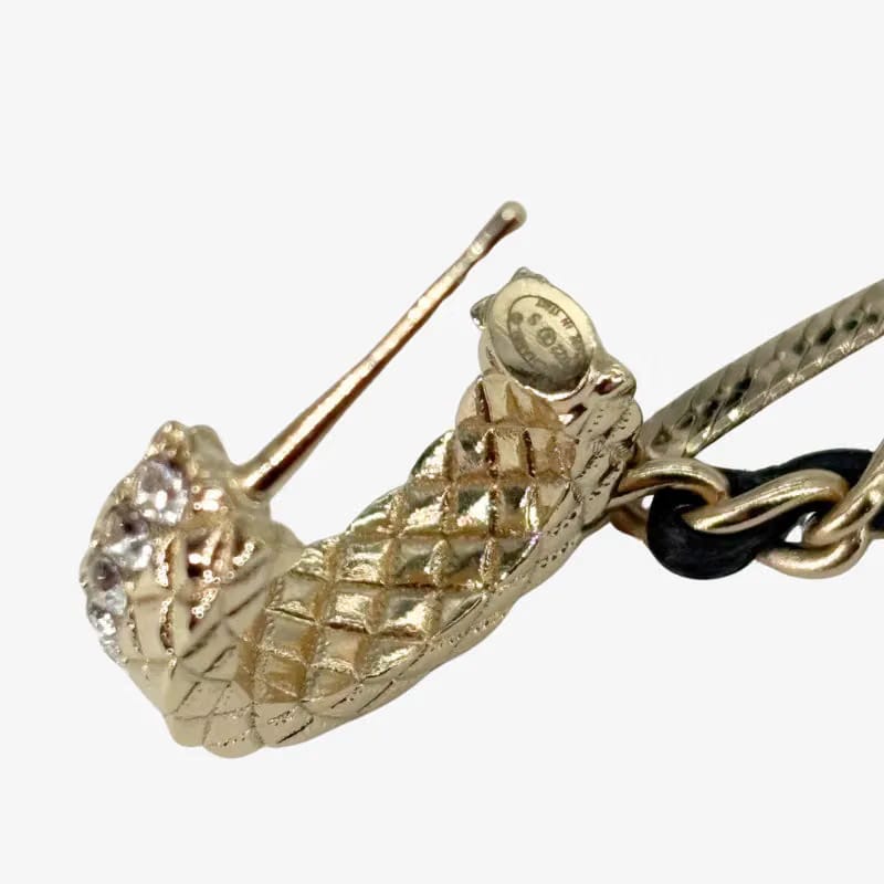 C607 - CHANEL Pale Gold Crystal Chain CC Long Drop Earrings