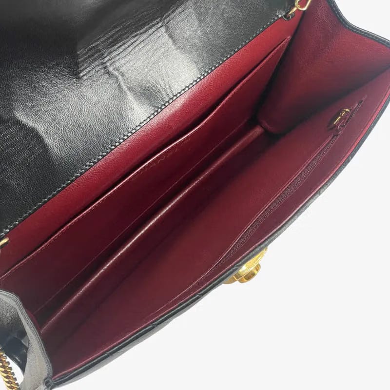 RC469 - CHANEL Vintage Black Lambskin Chevron Push Lock Flap Bag